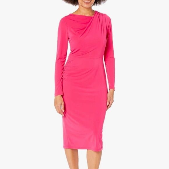 London Times Dresses & Skirts - London Times Pink Jersey Dress Midi Slimming with Sleeves. Size 8 (c1)